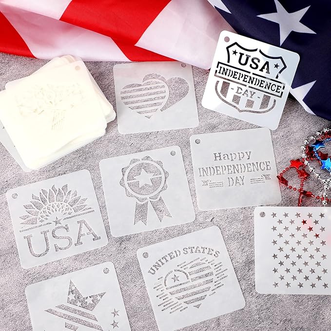 Augshy Patriotic Stencils - 56 Pack 4th of July Stencils for Painting American Flag, Scrapbooking, Drawing, Wall, Floor Decor, DIY Rock Painting Art Projects (3 Inch)