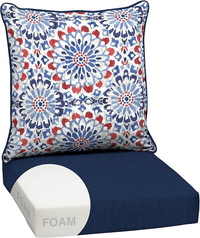 Arden Outdoor Foam Deep Seat Cushion Set, 24 in x 24 in, Weather-Proof, Rain-Proof, Fade Resistant Patio Cushion, Bottom and Back Cushion for Chair, Sofa, and Couch Clark Blue