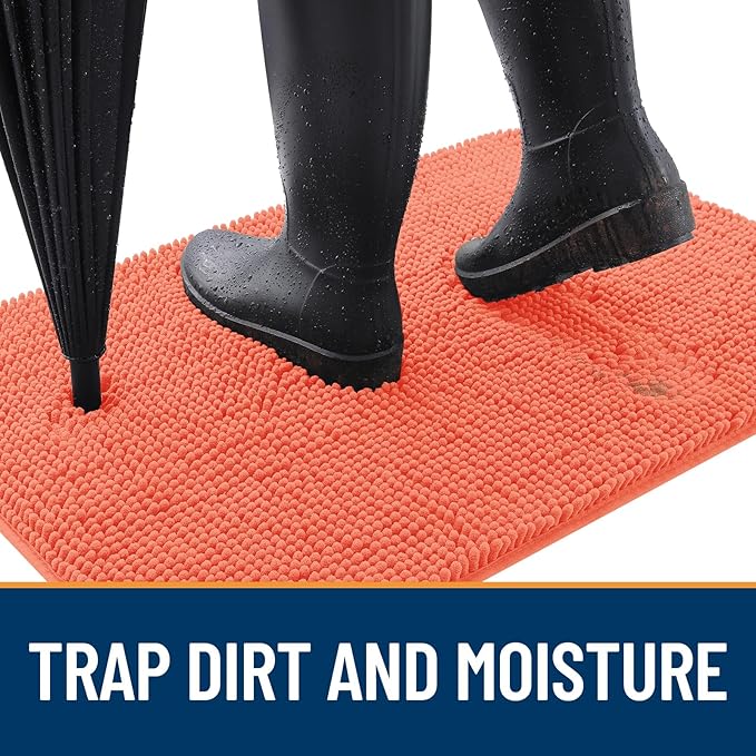 OLANLY Dog Door Mat for Muddy Paws 40x24, Absorbs Moisture and Dirt, Absorbent Non-Slip Washable Doormat, Quick Dry Chenille Mud Mat for Dogs, Entry Indoor Entryway Carpet for Inside Floor, Coral