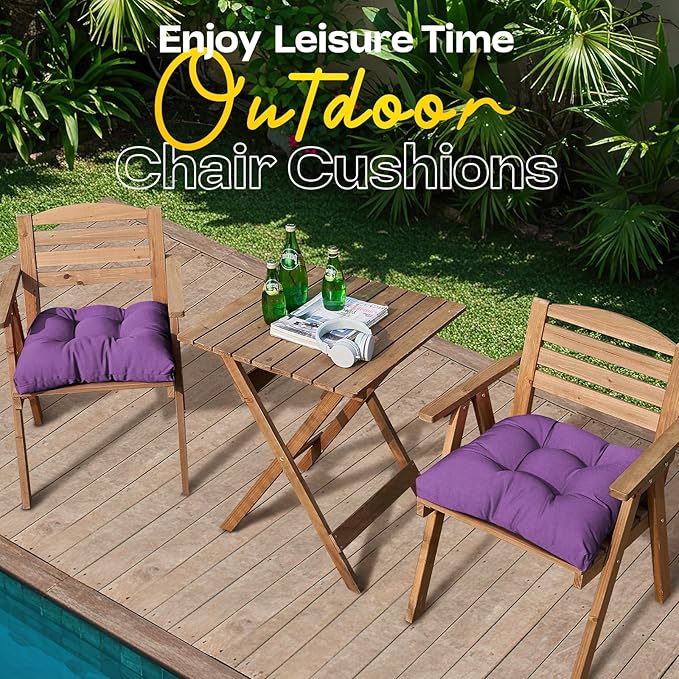 MAGIC ELEPHANT Outdoor Chair Cushions Set of 2, Memory Foam Seat Cushion Pads for Wicker Chair and Patio Furniture, 19 x 19 Inches (Purple)
