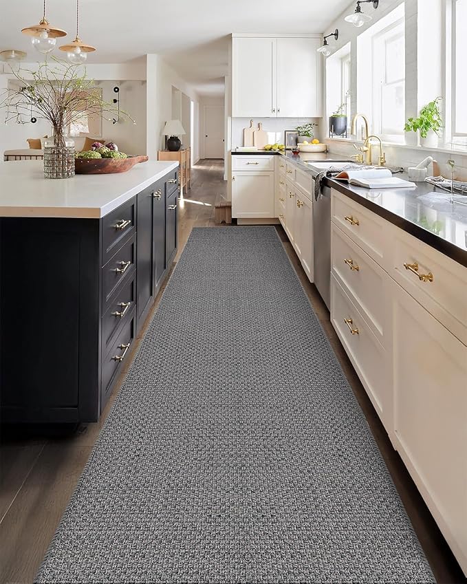 Color&Geometry Door Mat 2'4"x8' Runner Rug with Rubber Backing, Non Slip Washable Hallway Rug, Carpet Runners for Hallway Living Room Bedroom, Light Grey (Rolled-up NO Creases)