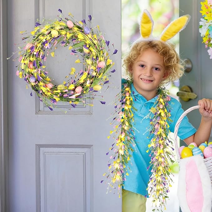 6.5 Ft Easter Colorful Eggs Garland for Mantle Spring Summer Pastel Artificial Flower Garlands Vines Easter Decorations for Home Mantle Fireplace Indoor Holiday Decor