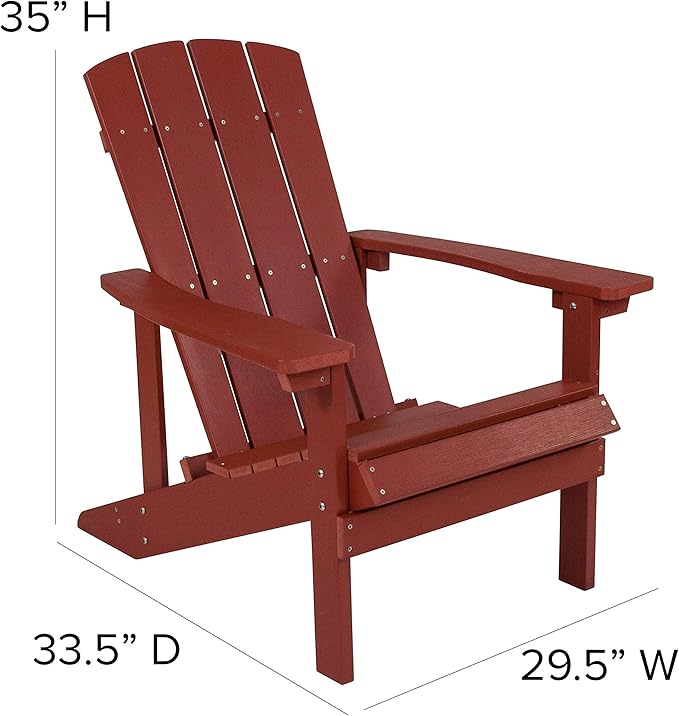Flash Furniture Charlestown Poly Resin Adirondack Chair - Red - All Weather - Indoor/Outdoor - Set of 2