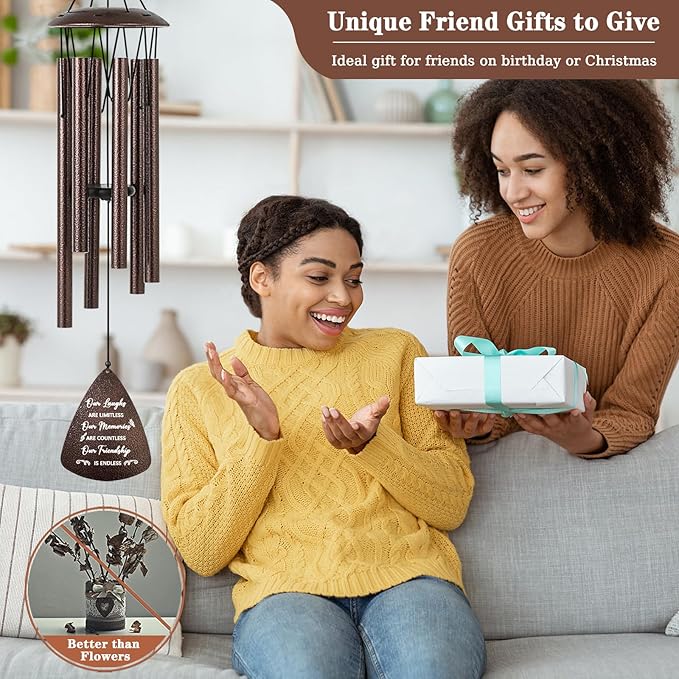 Gifts for Best Friend Women Men, 32" Bronze Wind Chimes Friendship Gifts, Bestie Gift for Women, Christmas Birthday Gift Idea for Bestfriend BFF