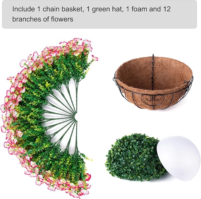 Ivydale Artificial Faux Hanging Plants Flowers Basket for Outdoor Outside Decoration, Silk Pink Morning Glory in Planter Look Real UV Resistant Fake Flowers for Spring Summer Porch Home Patio Balcony