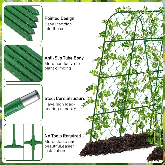Cucumber Trellis for Raised Bed, U-Shape Garden Trellis for Climbing Plants Outdoor, Adjustable Metal Arch Vegetables Trellis with Climbing Net for Tomato, Bean, Grape, Zucchini