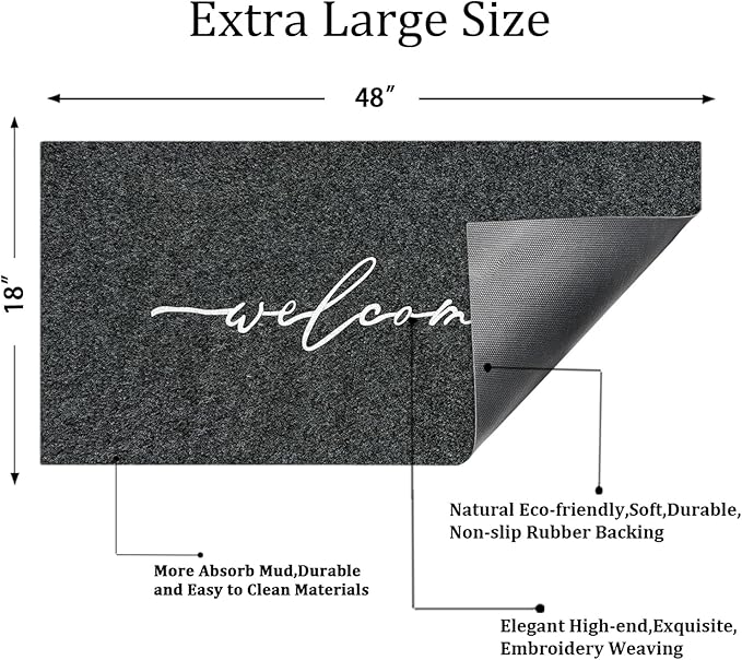 AAZZKANG Welcome Mat Outdoor Large 18"x48" with Non Slip Rubber Backing Easy to Clean Entry Mats for Outside Inside High Traffic Areas Front Door Entrance Doormat