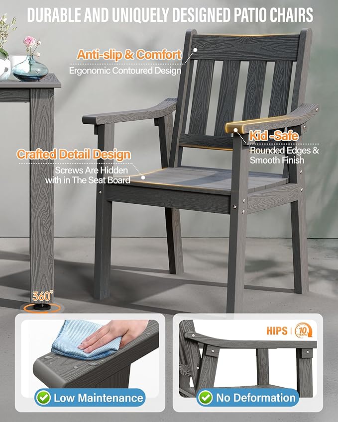 YEFU HIPS Patio Table Set: 10 Piece Outdoor Table and Chairs Dining Furniture Set with Umbrella Hole - Gray Modern Plastic Dining Sets 8 Person for Outside Deck with Metal Aluminum Frame