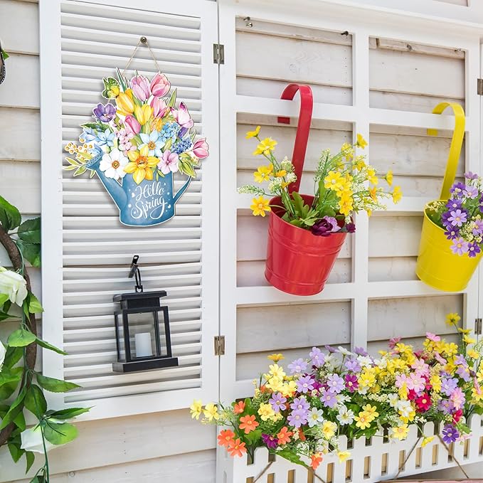 Juexica Spring Decorations for Home Spring Wreaths for Front Door Flower Sign Easter Door Hanger Decorations Rustic Flower Wall Decor for Easter Party Outdoor Indoor Decor