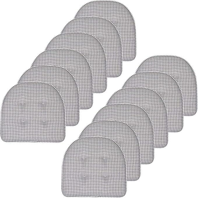 Sweet Home Collection Chair Cushion Memory Foam Pads Tufted Slip Non Skid Rubber Back U-Shaped 17" x 16" Seat Cover, 12 Count (Pack of 1), Houndsooth Gray