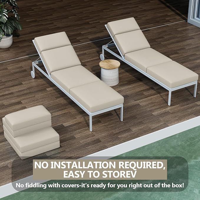 2 Pcs Chaise Lounge Cushions Outdoor, 80 x 26 x 4 Inch Lounge Chair Cushions for Outdoor Furniture - Waterproof Lounge Patio Replacement Cushion, 4In Fade-Resistant ThickPatio Chaise Lounge Cushion
