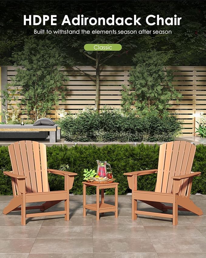 GREENVINES Adirondack Chairs Set of 2 | HDPE Plastic | Oversized Fire Pit Chair | All Weather | Teak | Poly Lumber | for Outdoor Deck Backyard Patio Garden