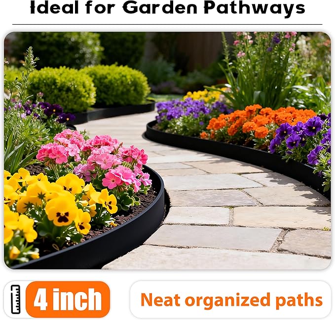 4 inch Tall Landscape Edging Kit 100FT Garden Edging with Spikes for Lawn Edging and Flower Beds (Black, 100FT)
