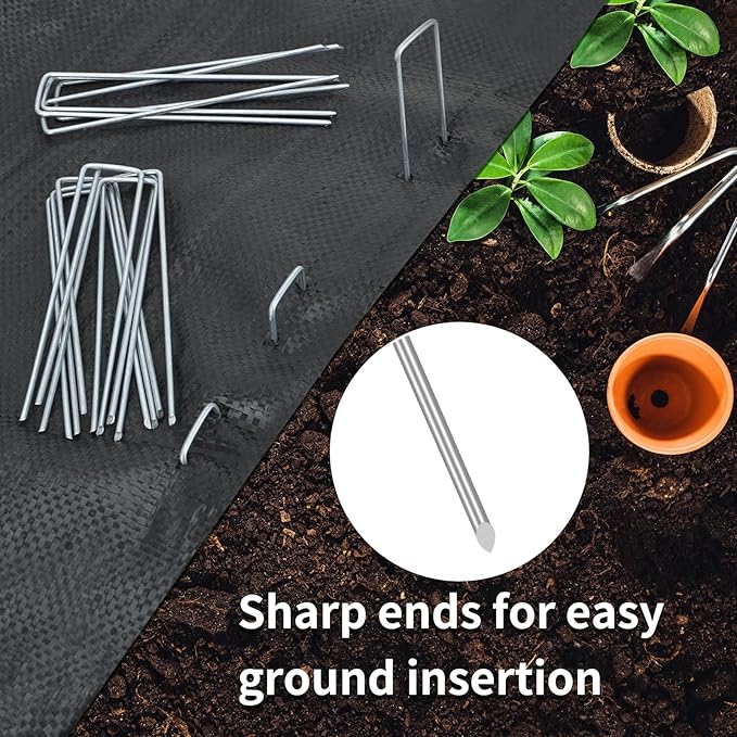 Whonline 400pcs 6 Inch Landscape Galvanized 11 Gauge Garden Stakes U-Shaped Pins Tent Ground Fence Stakes Yard Lawn Staples for Landscaping Fabric Irrigation Tubing