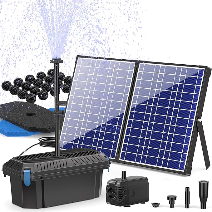 Biling Solar Pond Filter with Water Pump, Solar Fountain Pump Kit: 30W Solar Panel, Pond Filter Box, 360 GPH Water Pump for Outdoor Pond Pool Garden Water Feature Waterfall
