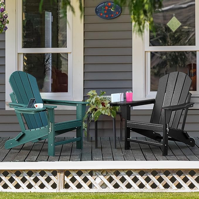 Adirondack Chair Set of 6, HDPE Folding Adirondack Chair with Multifunctional Cup Holder, Weather Resistant Fire Pit Chair for porches, patios, poolsides, Decks.