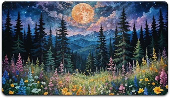 JINYO Watercolor Boho Moon Wildflower Door Mat, Cottagecore Forest Aesthetic Welcome Mat Doormat for Front Door Porch Indoor Outside Entrance Entryway, 17x30 Inch