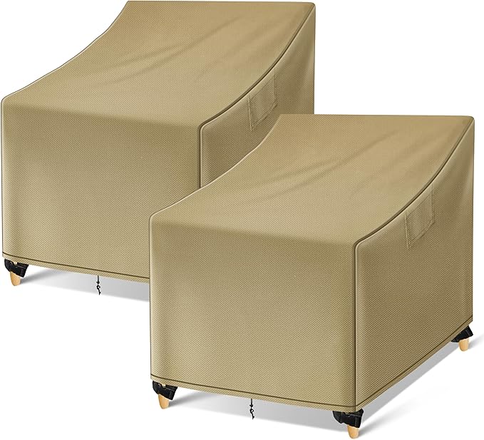 WLEAFJ Outdoor Chair Covers Waterproof, Khaki Lawn Patio Furniture Covers, Heavy Duty Wicker Garden Sofa Chair Cover, 2 Pack - 29" W x 30" D x 36" H