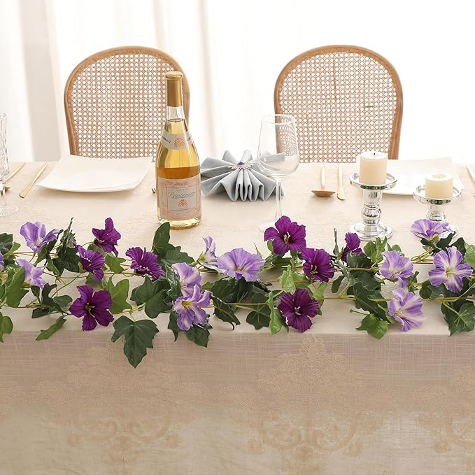 Floweroyal 6 Pack Artificial Flower Garlands 15.8FT Fake Morning Glory Vines Silk Flowers Hanging Garland Ivy for Wedding Arch Party Home Garden Wall Decor (Purple)