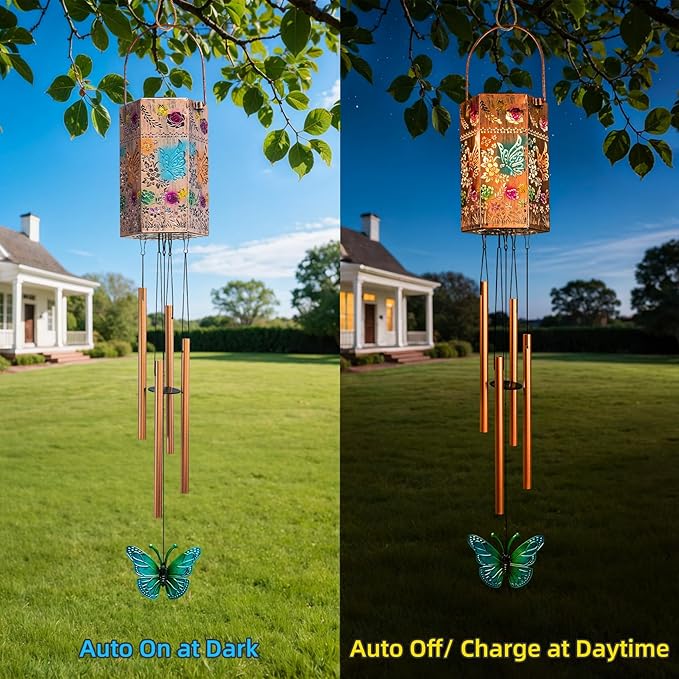 Butterfly Solar Wind Chimes for Outside Solar Lights Outdoor Decor Gifts for Women Mom Grandma Birthday Gifts