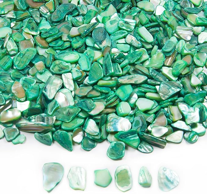 Natural Crushed Shells Chips, 14.5 oz Green Mosaic Sea Shell Fragments for Crafts, Small Crushed Shells Bulk Sea Shells for Vase Fillers, Wedding Party, Succulent Plants, Wall Art