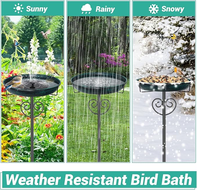 Metal Bird Bath for Outside,Vintage Freestanding Bird Bath with Metal Stake Upgraded 5 Pronged Base Detachable Birdbaths Feeder Bowl for Outdoors Garden Patio Yard Lawn Decor (Vintage Green)