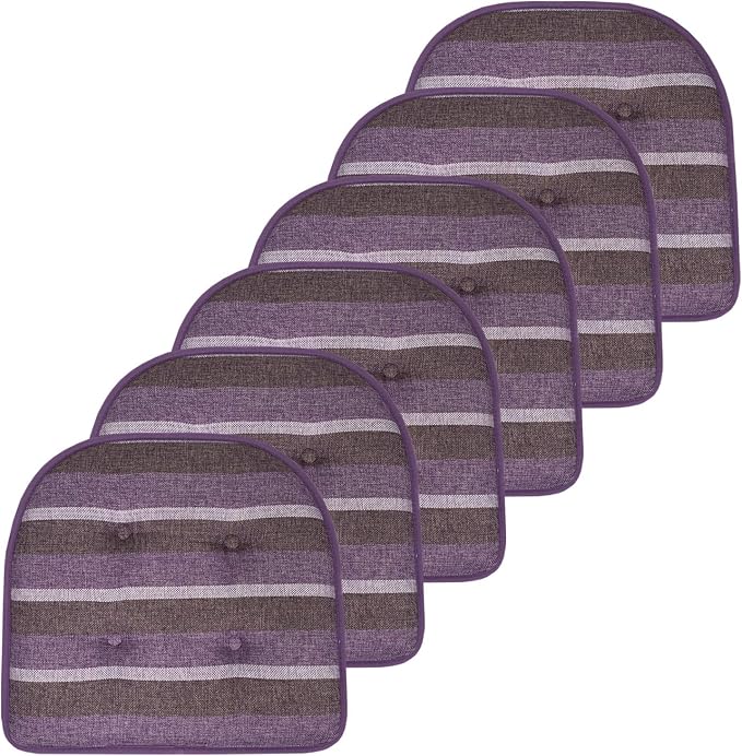 Sweet Home Collection Chair Cushion Memory Foam Pads Tufted Slip Non Skid Rubber Back U-Shaped 17" x 16" Seat Cover, 6 Count (Pack of 1), Bradford Purple