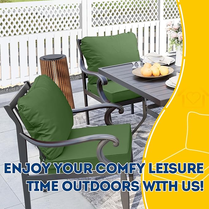 AAAAAcessories Outdoor Seat Cushions for Chairs, Fade-Resistant, Waterproof Patio Furniture Replacement Cushions, 19" x 19" x 3" + 19" x 17", Dark Moss Green