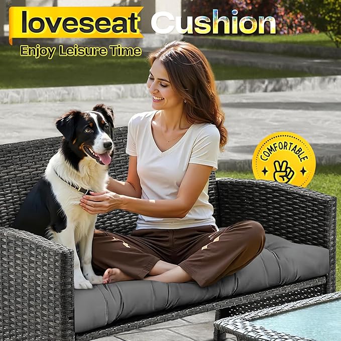 MAGIC ELEPHANT Outdoor Bench Cushion, Memory Foam Loveseat Cushion for Patio Furniture Wicker Chair, Settee Porch Swing Seat Cushion, 44 x 19 Inches (Grey)