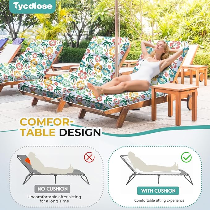 Outdoor Chaise Lounge Chair Cushion, Waterproof Non-Slip Patio Chaise Lounge Cushions for Outdoor Furniture, Thickened Patio Pool Lounge Chair Cushion, 76.4 x 22.8 x 4.7 Inches, Green Coconut