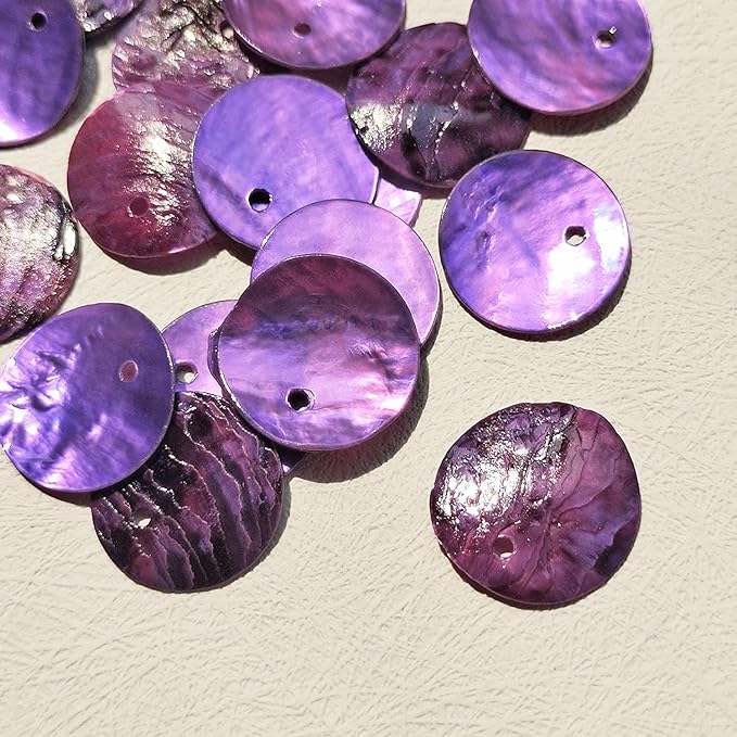 Firstmeet Shell Beads 65pcs Natural 20mm Flat Round Mussel Shell Coin Drop Charm Beads with Iridescent Back for Handcraft Jewelry Making(DIY-1023-Purple-20)