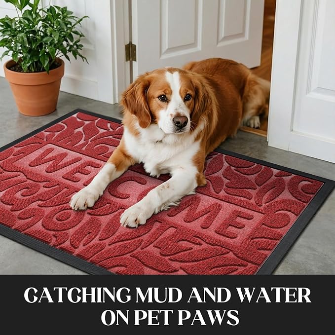 Yimobra Large Welcome Mat 36x24, Waterproof Non-Slip Outdoor Mats for Front Door Outside Entrance, Low-Profile Entryway Mat Indoor for Garage Patio, Wine Red
