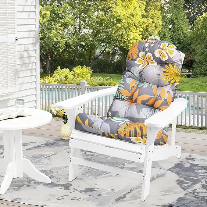 Outdoor Printing Adirondack Chair Cushions for Patio Furniture High Back Rocking Chair Cushion Waterproof Thick Tufted Patio Lounge Cushion 43"*20"*3.9" Flower