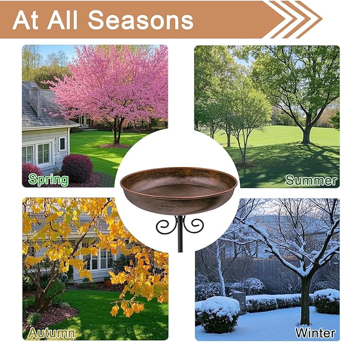 Small Metal Bird Bath for Outdoors, 10" Dia Bowl with Stake Birdbaths Garden Yard Lawn Decor 0.4 Gallon
