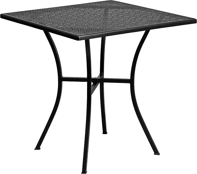 Flash Furniture Oia Commercial Grade 28" Square Black Indoor-Outdoor Steel Patio Table Set with 4 Round Back Chairs