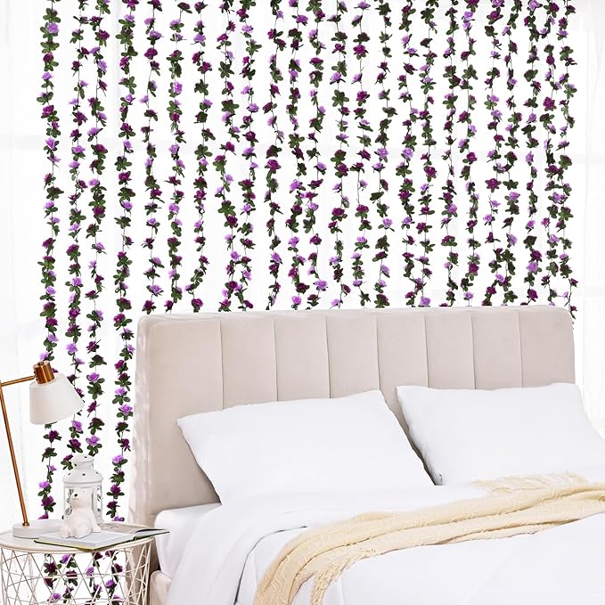BLEUM CADE 5Pcs 41Ft Flower Garland Artificial Rose Vines for Bedroom, Cute Fake Hanging Flower Vines Floral Garland Decorations for Wedding Party Wall Room Decor Aesthetic