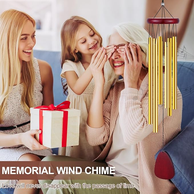 Tatuo 4 Pcs Memorial Wind Chimes 28 Inch Wooden Sympathy Wind Chimes DIY Sympathy Gift for Father's Day Loss of Loved One Bereavement with 6 Aluminum Tube for Indoor Outdoor(Gold,Simple Style)