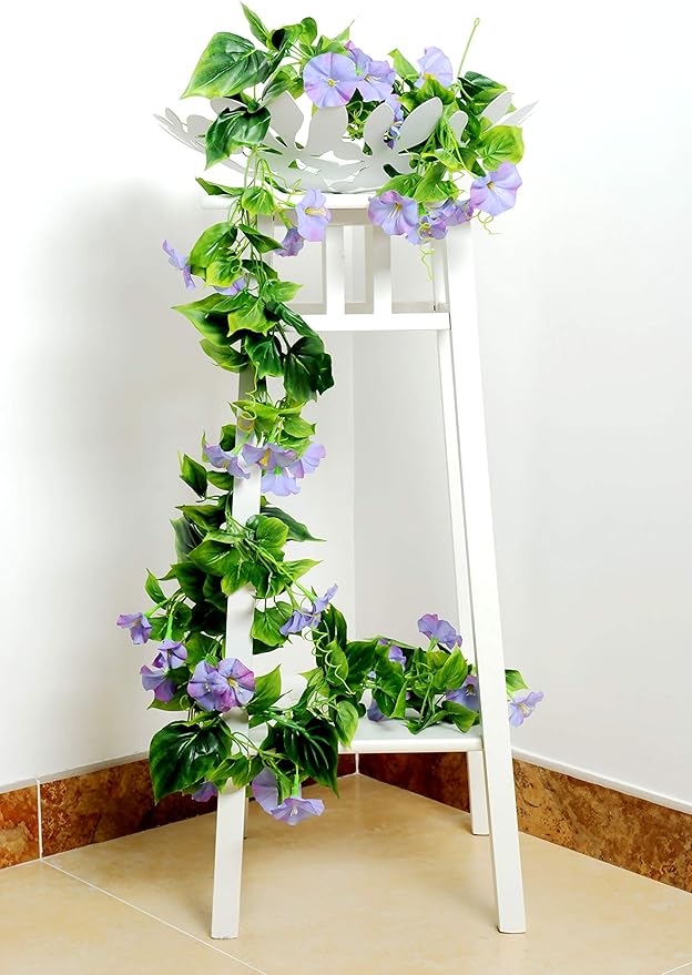AirSun Artificial Morning Glory Flower Vines, 2pcs 15Feet Hanging Plants Silk Garland Fake Green Plant Home Garden Wall Fence Indoor Outdoor Wedding Birthday Decor