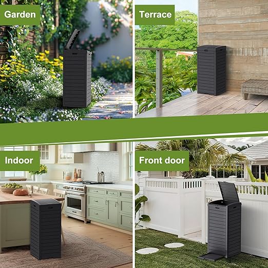 31 Gallon Outdoor Trash Can, Waterproof Trash Can Cabinet for Outside, Resin Garbage Bin with Lid and Drip Tray for Easy Cleaning for Patios, Kitchens, and Outdoor Entertaining（Black）