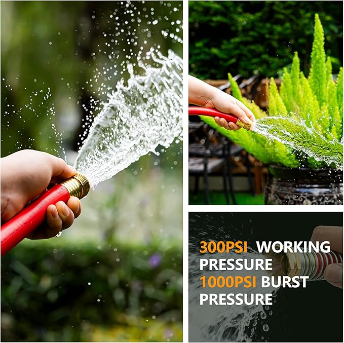 5/8" Garden Hose 50ft, -40℉ To 190℉ Hot/Cold, Heavy Duty,Flexible, 300psi Working, 1000psi Burst, 3/4" Brass Fittings with Hose Protector Coil Spring for Outdoor,Yard, Farm