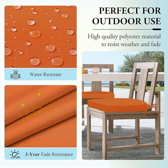 Wellsin Outdoor Chair Cushions for Patio Furniture, 3-Year Color Fastness Patio Chair Cushions Set of 4, Water Resistant Round Corner Outdoor Seat Cushions 17"X16"X2", Orange