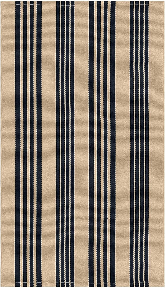 IOHOUZE Black and Tan Striped Rug 3'x5' Front Door Rugs Outdoor, Washable Area Rug for Front Porch, Spring Summer Welcome Mats Outdoor Indoor, Doormat for Entryway Porch Entrance