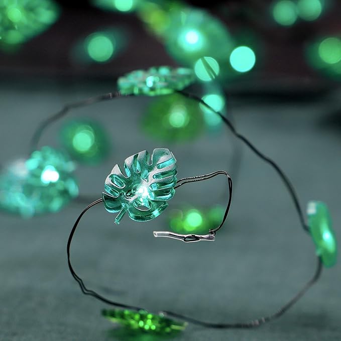 Summer Tropical Leaf Lights for Bedroom Battery - Operated Fairy Lights with Remote - Tropical Monstera Green Decor Acrylic Monstera Leaf Decor for Summer Party Home