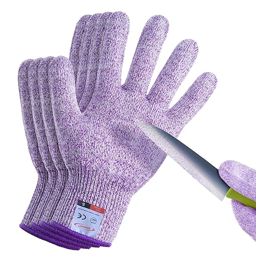 Cut Resistant Gloves, 2 Pairs of Cut Proof Gloves for Kitchen, Oyster Shucking, Fish Fillet Processing, Carving Wood and Gardening (Large-Violet)