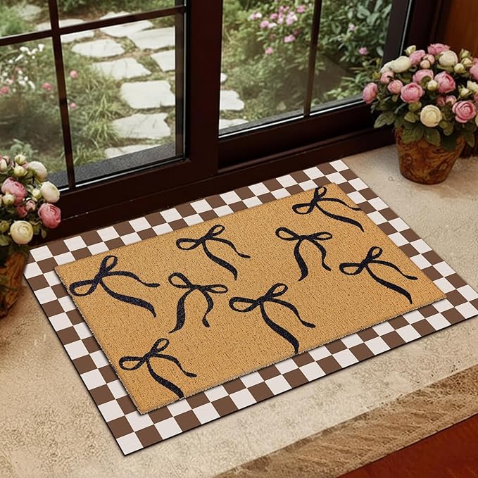 Tinideya 2 Pcs Boho Bows Door Mat Welcome Non Slip Coir Mats Floor Layering Doormats Seasonal for Front Porch Entryway Decor