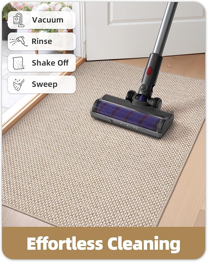 Color&Geometry Ultra-Thin Indoor Door Mat, 22.6"x31.5" Low-Profile Non-Slip Entryway Rug with Modern Geometric Texture, Washable Doormat for Entrance, Front Doors, Khaki (Rolled-up NO Creases)