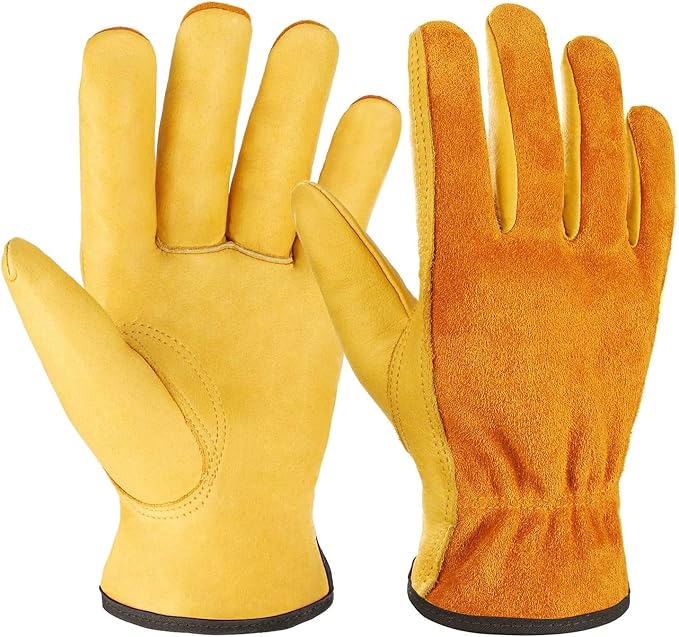 Leather Work Garden Gloves for Men & Women，Safety Work Gloves for Gardening, Welding, Construction, Farm, Ranch, etc. Thorn Proof , Planting,Heavy Duty，Roses Pruning Gardening Working Gloves, Gifts L