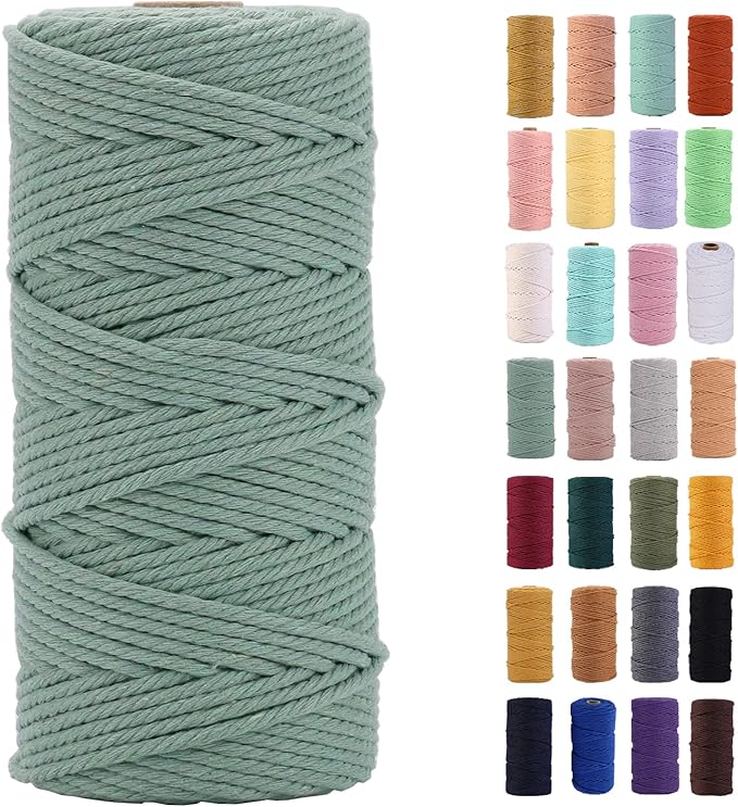 Bluish Green Macrame Cord 3mm x 109Yards,Colored Cotton Rope Colorful Cotton Cord Soft Craft Cord Twine for Wall Hanging Plant Hangers Crafts Decorative Projects