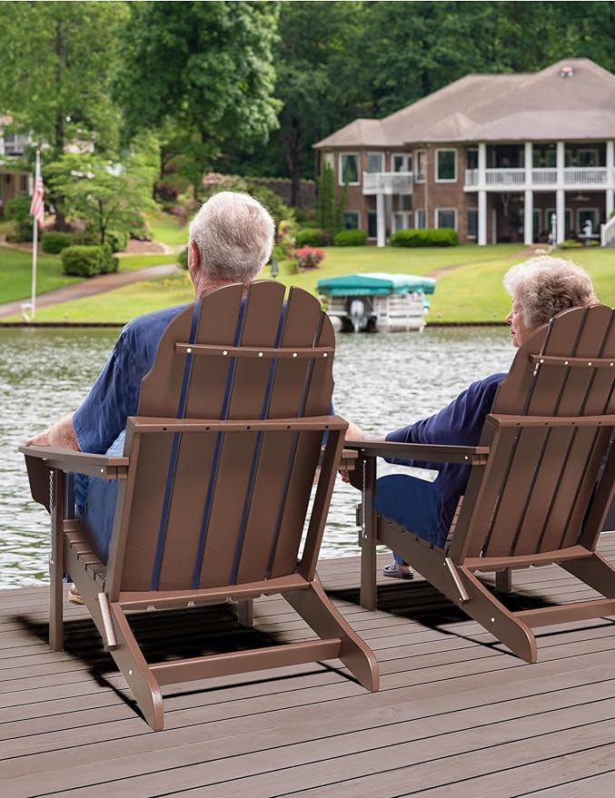 Folding Adirondack Chair - Durable HDPE Poly Lumber All-Weather Resistant, Foldable Oversized Balcony Porch Patio Outdoor Chair for Lawn, Backyard, Deck, Garden, Camping - Easy Installation, Teak