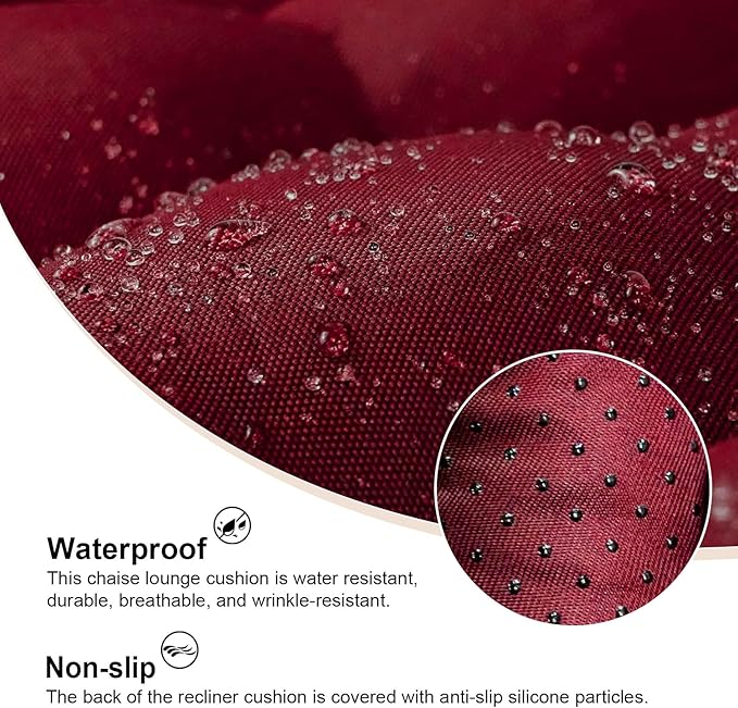 ERWUDEling Outdoor Chaise Lounge Cushions, Waterproof Lounge Chair Cushion, Thickened 67 x 19 x 4 Inch Zero Gravity Chair Cushion for Outdoor Indoor Furniture, Home and Office, Wine red